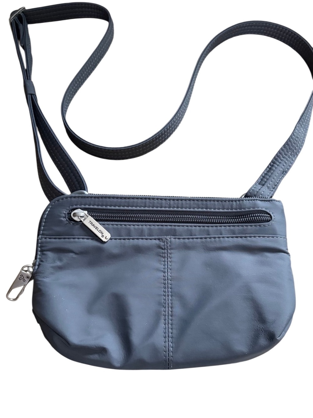 Travelon Anti-Theft Small Dark Gray Crossbody Bag with Silver Zippers